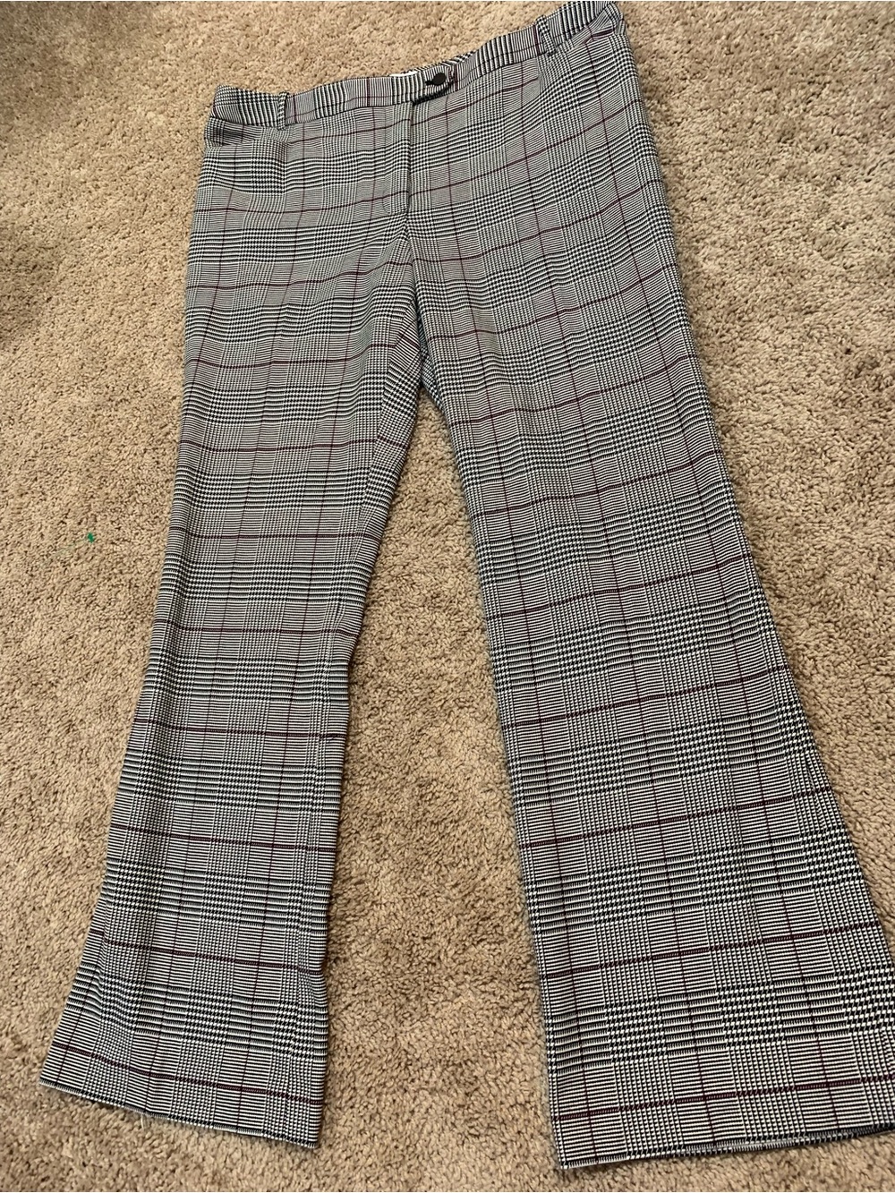 Calvin Klein Gray Glen Plaid Boot-Cut Pants with Subtle Red Windowpane